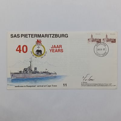 SA Navy Cover for the arrival of the SAS Pietermaritzburg Cape Town Signed by Capt F. Marais