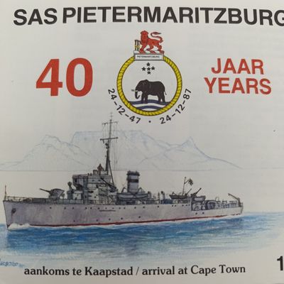 40 Year cover for the SAS Pietermaritzburg - arrived at Cape Town - signed by Capt F Marais