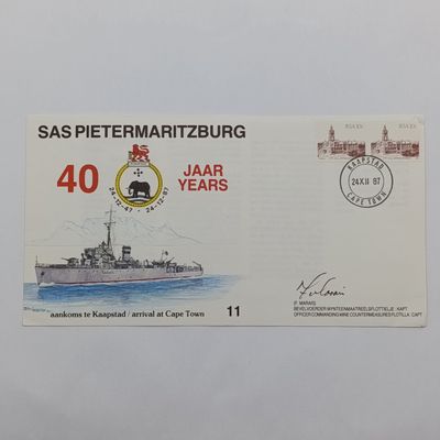 40 Year cover for the SAS Pietermaritzburg - arrived at Cape Town - signed by Capt F Marais