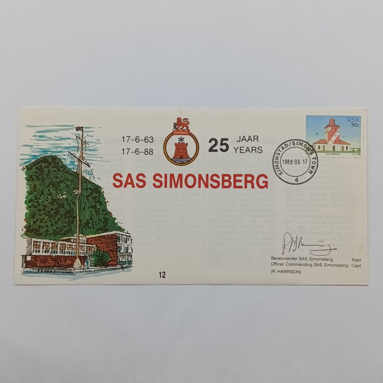 Commemorarive cover - 25 years SAS Simonsberg Signed by officer Commanding Capt R Harrison