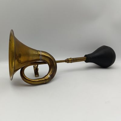 Antique brass car horn trumpet with rubber bulb