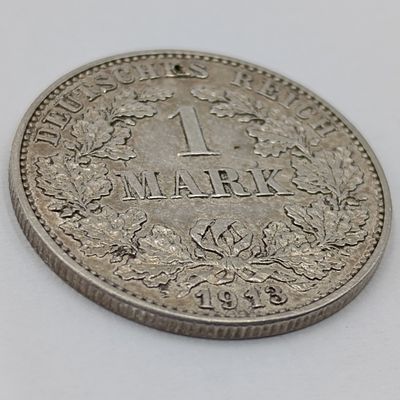 Deutsches Reich 1913 G 1 Mark silver coin - low mintage Damage at 12h00 VF+