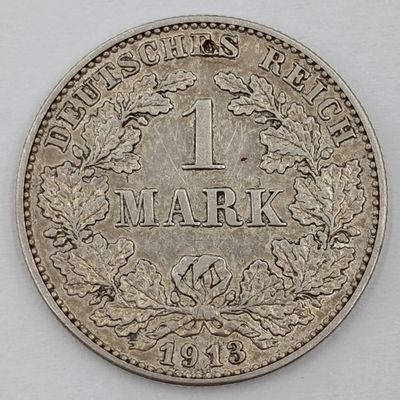 Deutsches Reich 1913 G 1 Mark silver coin - low mintage Damage at 12h00 VF+