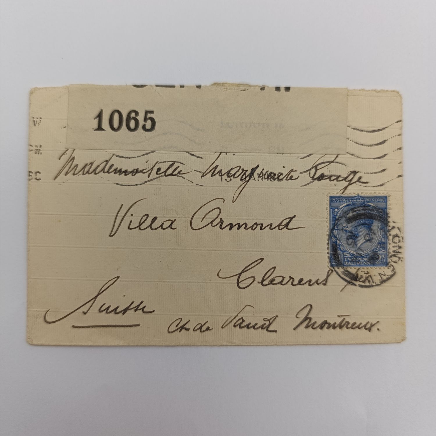 WW1 Censored Cover London to Clarens, France 1916