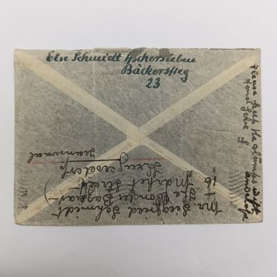 1937 Airmail Cover Germany to South Africa through Athens, Greece - Rerouted from Dewetsdorp to Krugersdorp unknown rubber stamp on front