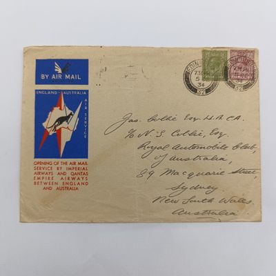 1934 Flown airmail Edinburgh Scotland to Sydney Australia Imperial &amp; Qantas envelope