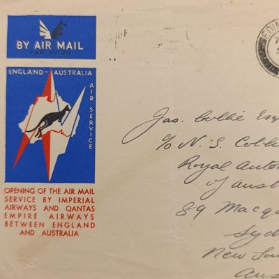 1934 Flown airmail Edinburgh Scotland to Sydney Australia Imperial &amp; Qantas envelope