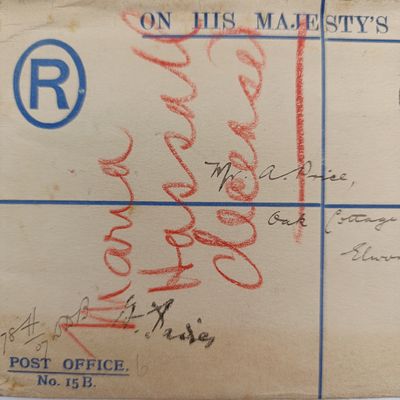 Official Registered envelope on his majesty's service with Post office Savings Bank cancellation 14 Jan 1907 and London office Red registration cancel