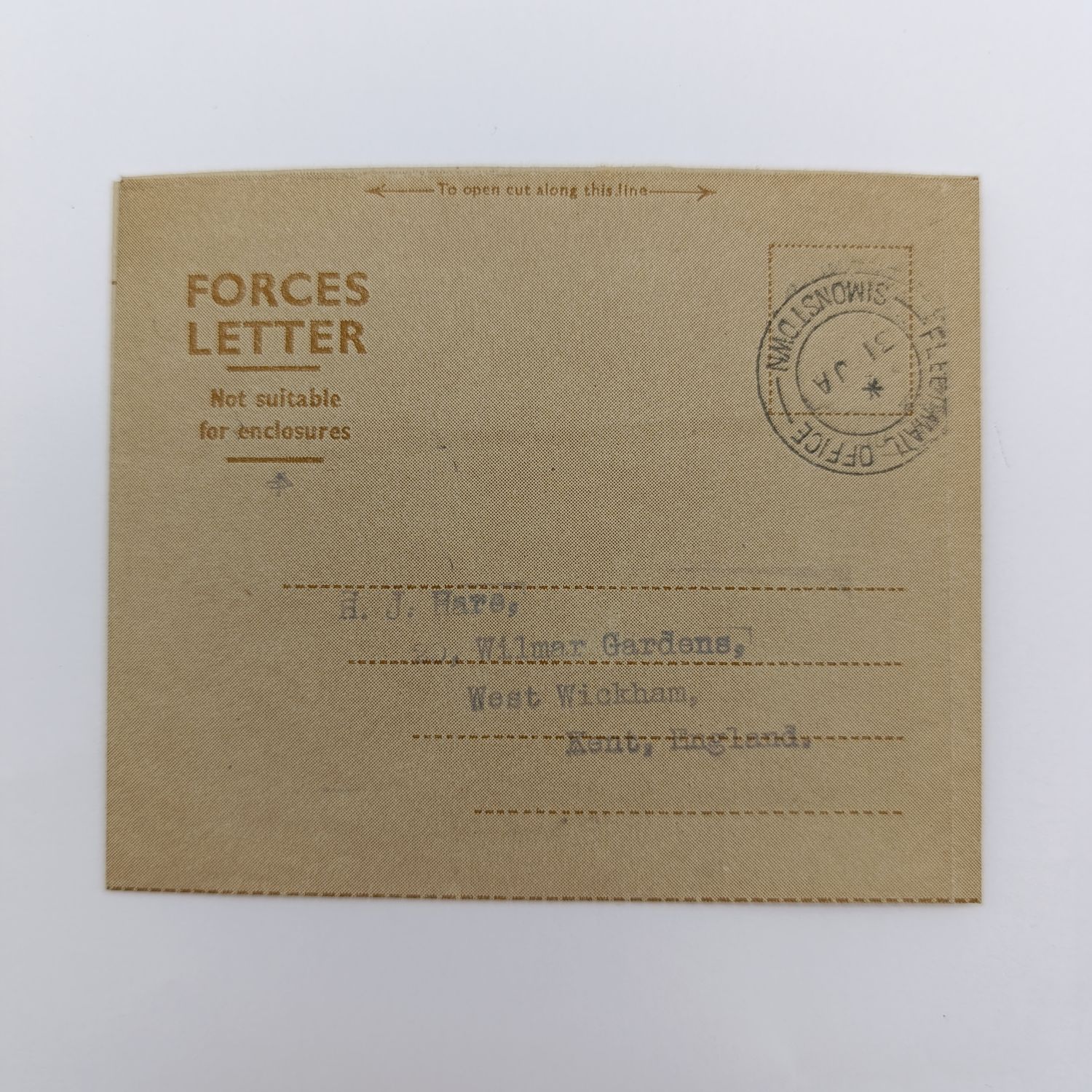 British Forces Letter used from Simonstown, Fleetmail office (Naval) to West Wickham, England