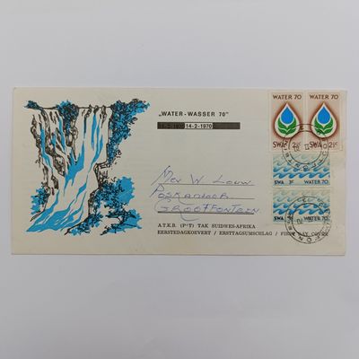 SWA Water 1970 Campaign FDC with 2 of each of stamps no SACC 236 &amp; 237 - Plus opening of Naute dam cover 1972 with 2x SACC 236 stamps