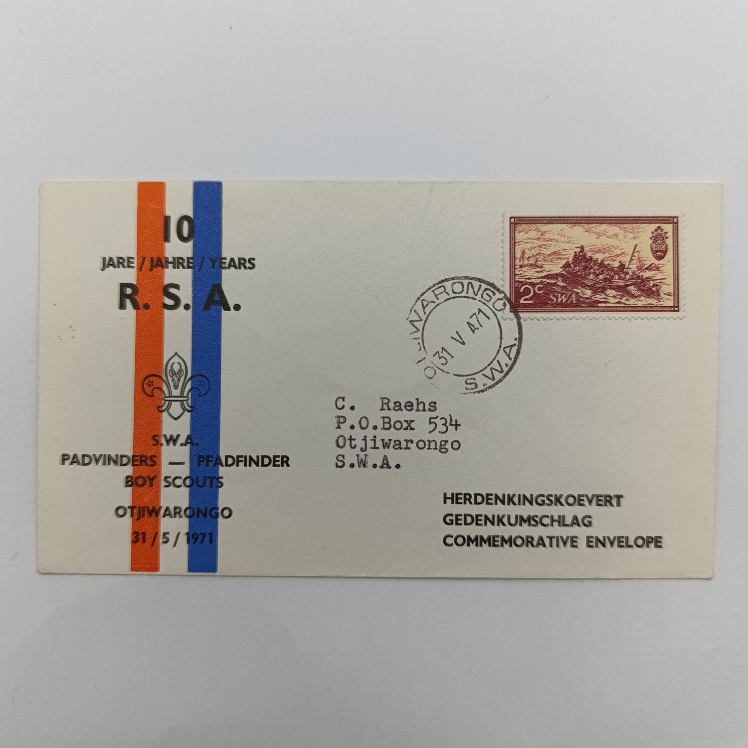 SWA otjiwarongo First Day cover - Boy scouts SWA 1971 plus 10 year RSA republic envelope
