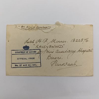 Letter from RAF no 27 air school to Benoni Transvaal WW2 period