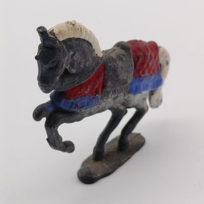 Pair of vintage knights lead horses figurines