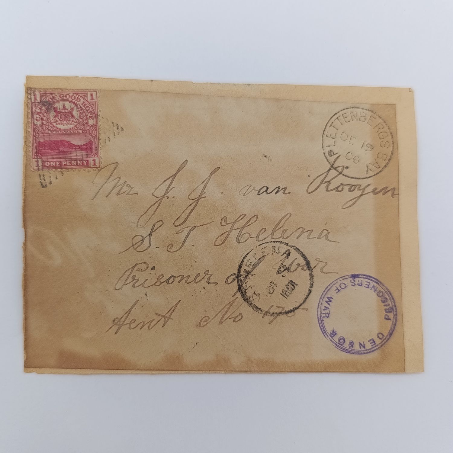 Boer War POW letter fronts back-to-back - One side posted to Mr. Kok (War Prisoner, Greenpoint, Cape Town) from Wellington, Cape of Good Hope 7 Sep 1900 - See description