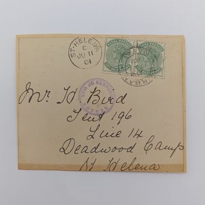 Boer War POW fronts stuck back to back one side posted Durban Natal 17 May 1901 - Two Natal Halfpenny stamps - posted to JD Bird, Tent 196, Line 14 - See description