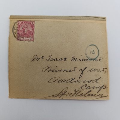 Boer War POW fronts stuck back to back one side posted Paarl, CGH 10 Sept 1901 to Isaac Minnaar POW, Deadwood Camp, St Helena circled P rubber stamp other side posted Colesberg - See description