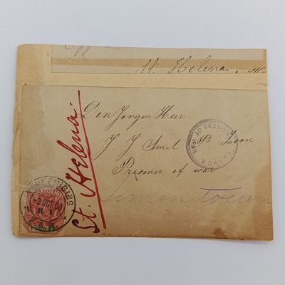 Boer War POW fronts stuck back to back One side from Vereeniging, ZAR 3 Oct 1900 to JJ Smit &amp; Zoon POW - See description