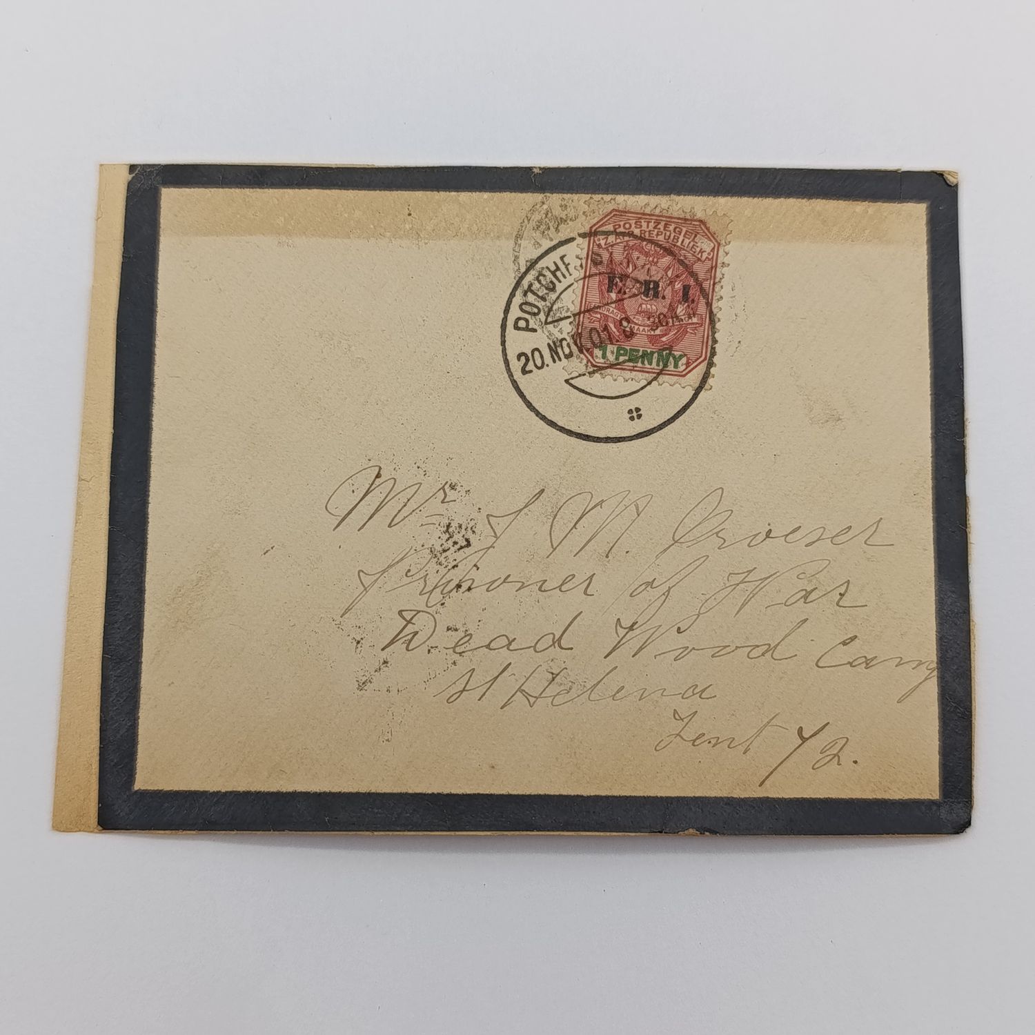 Boer War POW fronts stuck back to back One side from Vereeniging, ZAR 3 Oct 1900 to JJ Smit &amp; Zoon POW - See description