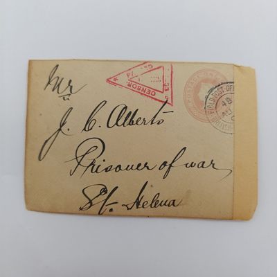 Boer War POW fronts stuck back to back one side posted Cape Colony Aug 1901 to N Prak, Deadwood Camp, St Helena - Triangular Deadwood censor rubber stamp - See description Boer War POW fronts stuck back to back one side posted Cape Colony Aug 1901 to N Prak, Deadwood Camp, St Helena - Triangular Deadwood censor rubber stamp - See description