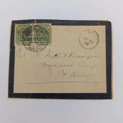 Boer War Pow fronts stuck back to back one side from Johannesburg ZAR 6 Feb 1901 by C Mostert, POW, Deadwood Camp, St Helena (a mourning cover) other side posted from Potchefstroom - See description