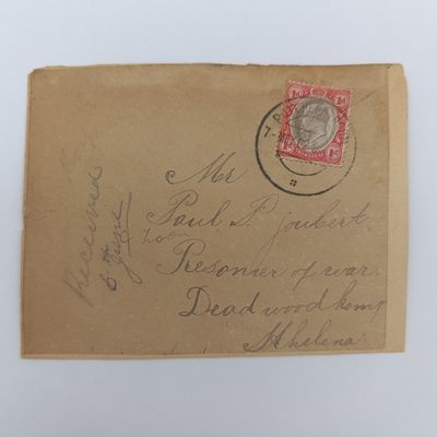 Boer War Pow fronts stuck back to back one side from Johannesburg ZAR 6 Feb 1901 by C Mostert, POW, Deadwood Camp, St Helena (a mourning cover) other side posted from Potchefstroom - See description Boer War Pow fronts stuck back to back one side from Johannesburg ZAR 6 Feb 1901 by C Mostert, POW, Deadwood Camp, St Helena (a mourning cover) other side posted from Potchefstroom - See description