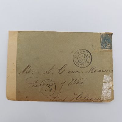 Boer War POW fronts stuck back to back one side from Kampen, Netherlands 8 Nov 1901 to Cornelis van der Wal Krygsgevangene, St Helena, Deadwood Camp Tent 60, Triangular Deadwood Censor mark Boer War POW fronts stuck back to back one side from Kampen, Netherlands 8 Nov 1901 to Cornelis van der Wal Krygsgevangene, St Helena, Deadwood Camp Tent 60, Triangular Deadwood Censor mark