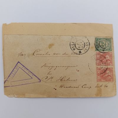 Boer War POW fronts stuck back to back one side from Kampen, Netherlands 8 Nov 1901 to Cornelis van der Wal Krygsgevangene, St Helena, Deadwood Camp Tent 60, Triangular Deadwood Censor mark
