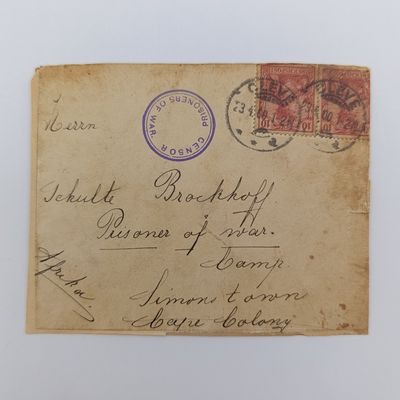 Boer War POW fronts stuck back to back one side from Kampen, Netherlands 8 Nov 1901 to Cornelis van der Wal Krygsgevangene, St Helena, Deadwood Camp Tent 60, Triangular Deadwood Censor mark