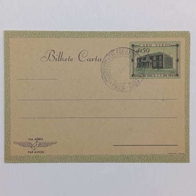 Cape Verde Islands letter card with prepaid postage card with prepaid postage cancelled 12 April  1952