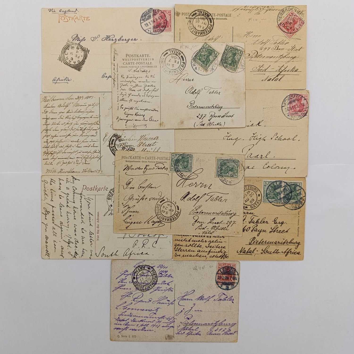 Lot of 9 Postcards used pre 1910 from Germany to South Africa