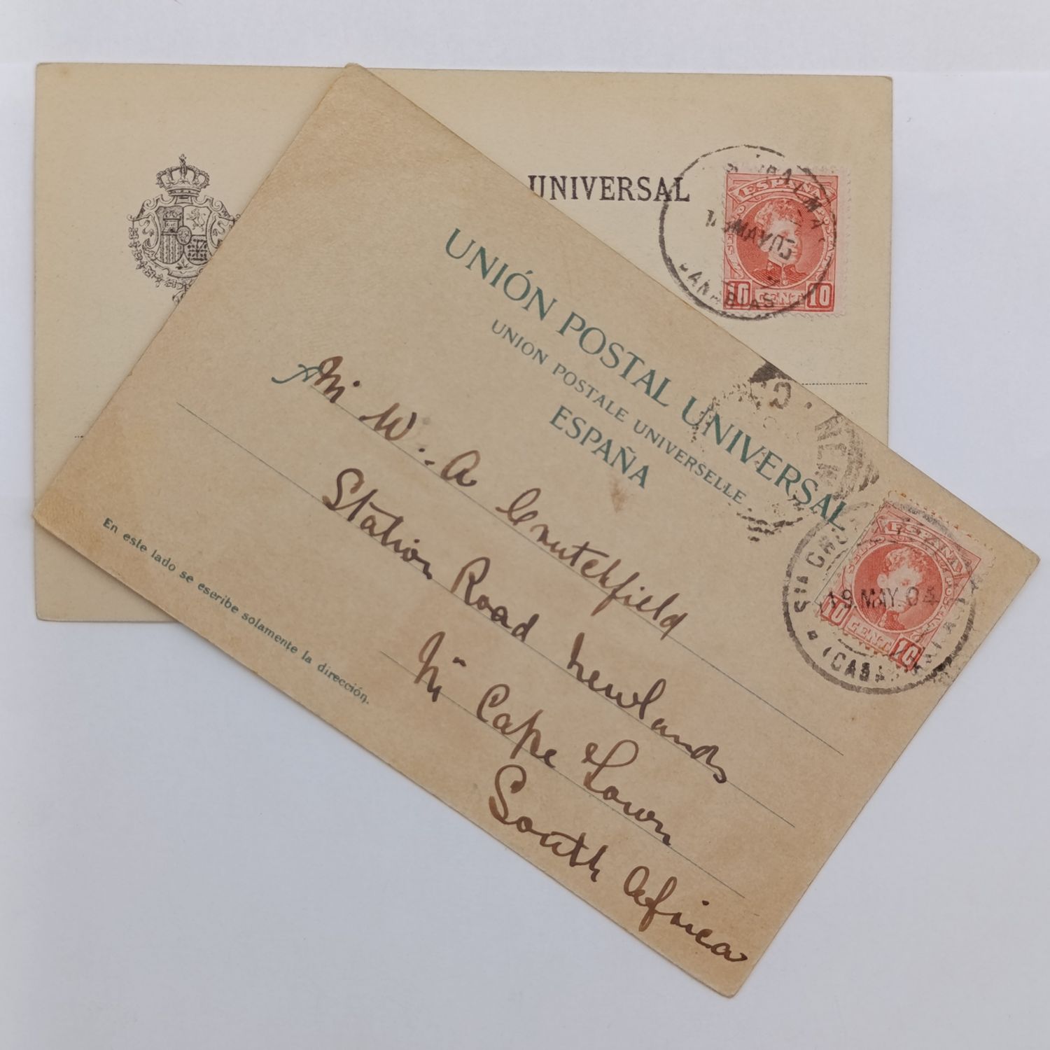 Pair of Italian postcards sent over a century ago from Tenerife and Las Palmas to South Africa