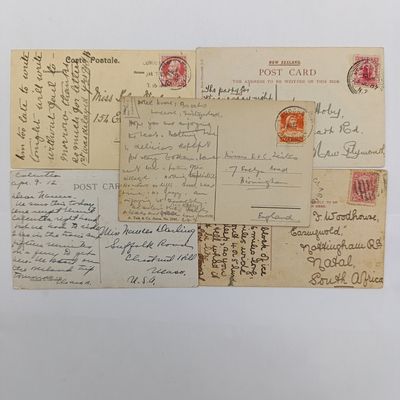 Lot of 5 postcards more than a century old sent to New Zealand, Switzerland, Canada, India and Belgium