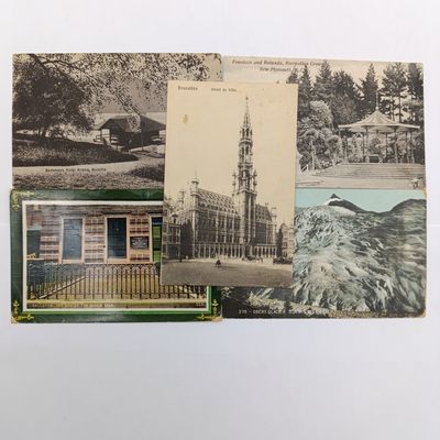 Lot of 5 postcards more than a century old sent to New Zealand, Switzerland, Canada, India and Belgium