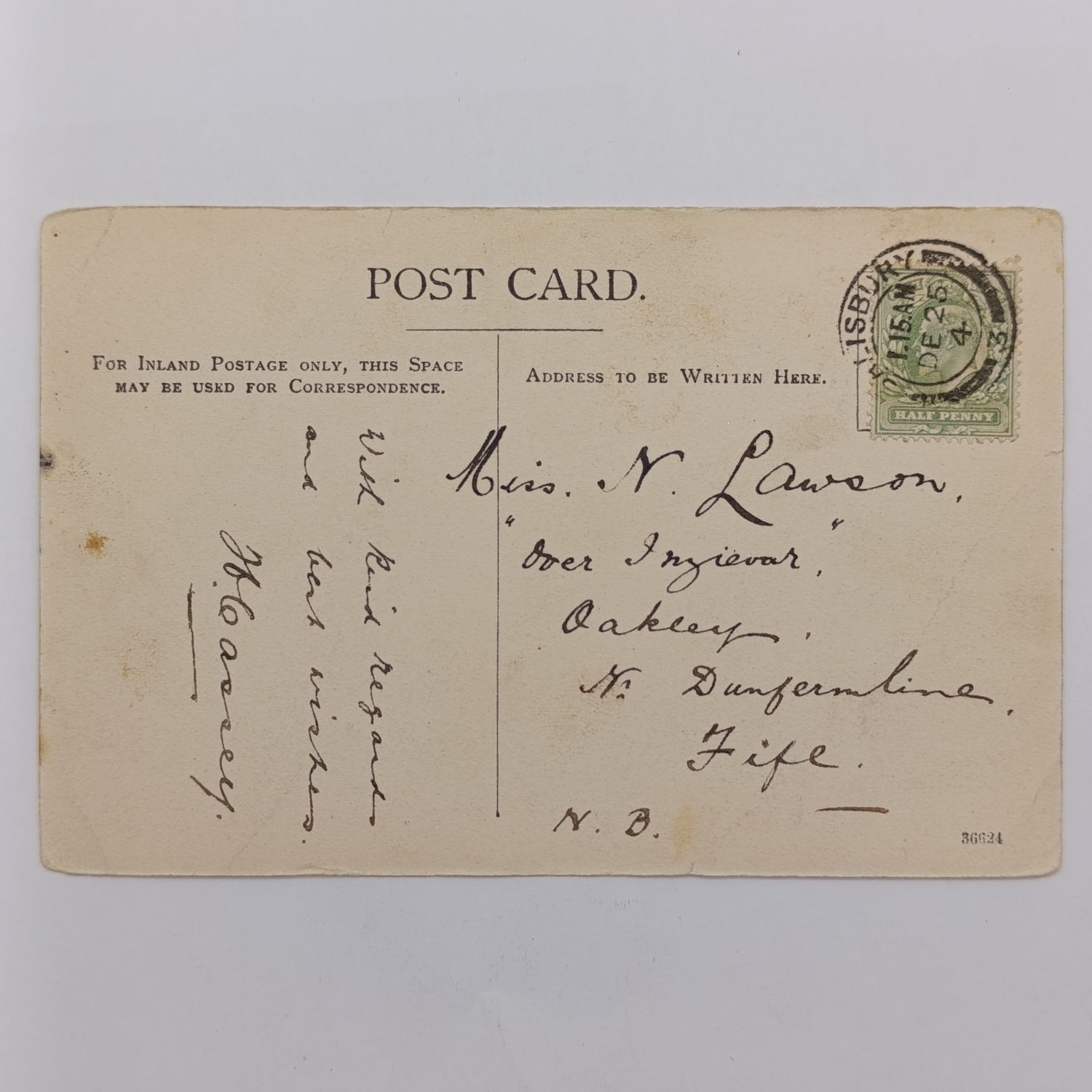 Postcard sent from Salisbury England on Christmas day 1904