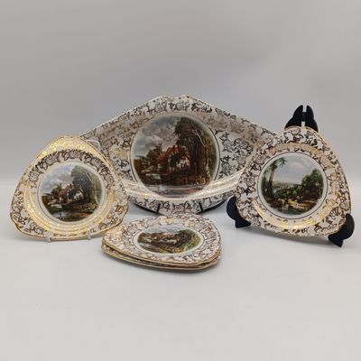 Vintage Lord Nelson ware porcelain snack platter set - Constable Valley farm and other