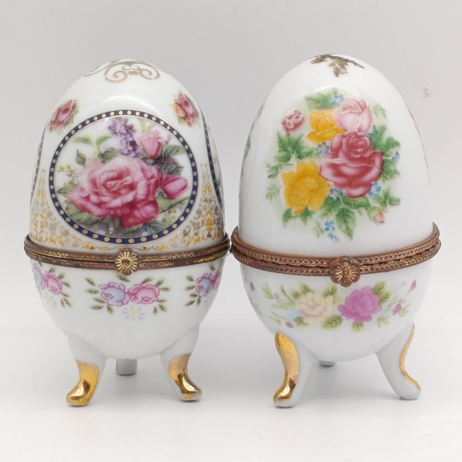 Pair of Vintage egg shaped trinket holders