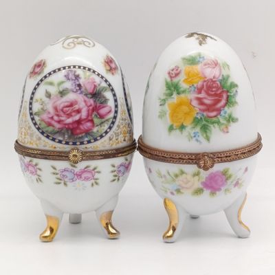 Pair of Vintage egg shaped trinket holders