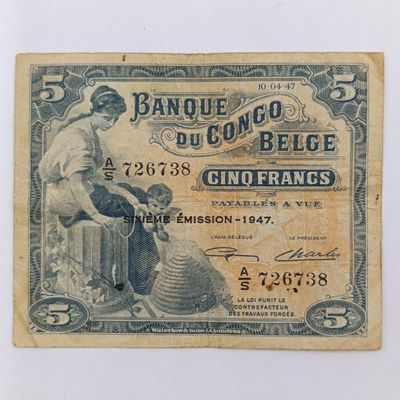 Belgium Congo 1947 Five Franc