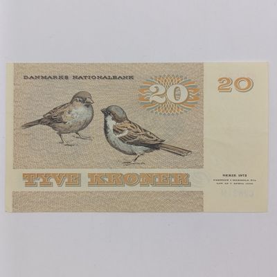 Denmark 1972 series 20 Kronor Au center crease