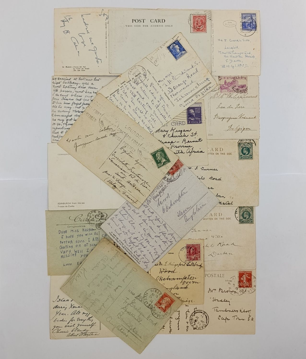 Lot of 17 vintage and antique postcards - used with stamps - various countries