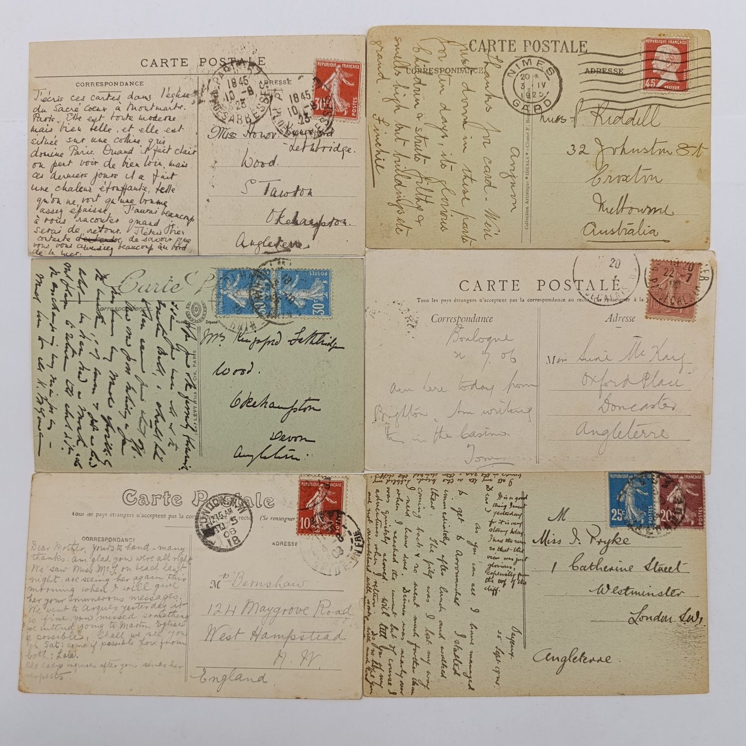 Lot of 6 Postcards posted over a century ago in France to various destinations