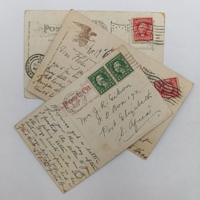 Lot of 3 Postcards sent over a century ago from USA to South Africa