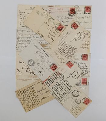 Lot of 25 postcards posted pre 1910 Britain to South Africa - over a century ago - all with stamps