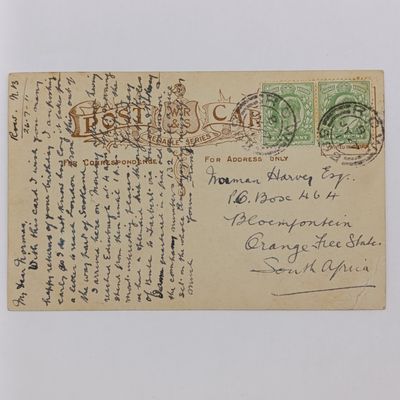 Lot of 25 postcards posted pre 1910 Britain to South Africa - over a century ago - all with stamps