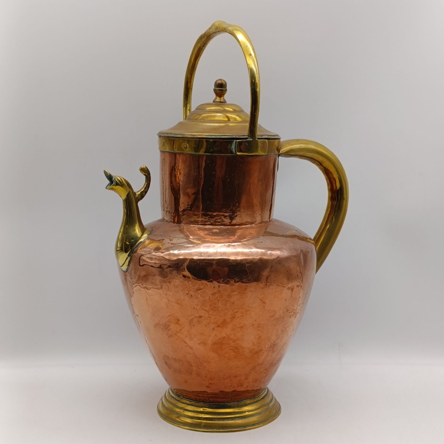 Antique Copper and brass jug with bird spout