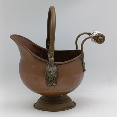 Antique Copper coal ashes scuttle with porcelain handle