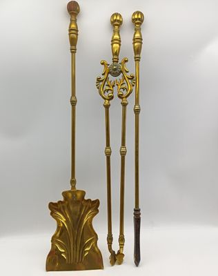 Set of 3 vintage brass fire tools   Shovel : 74cm  Poker : 70cm  Tongs : 70cm