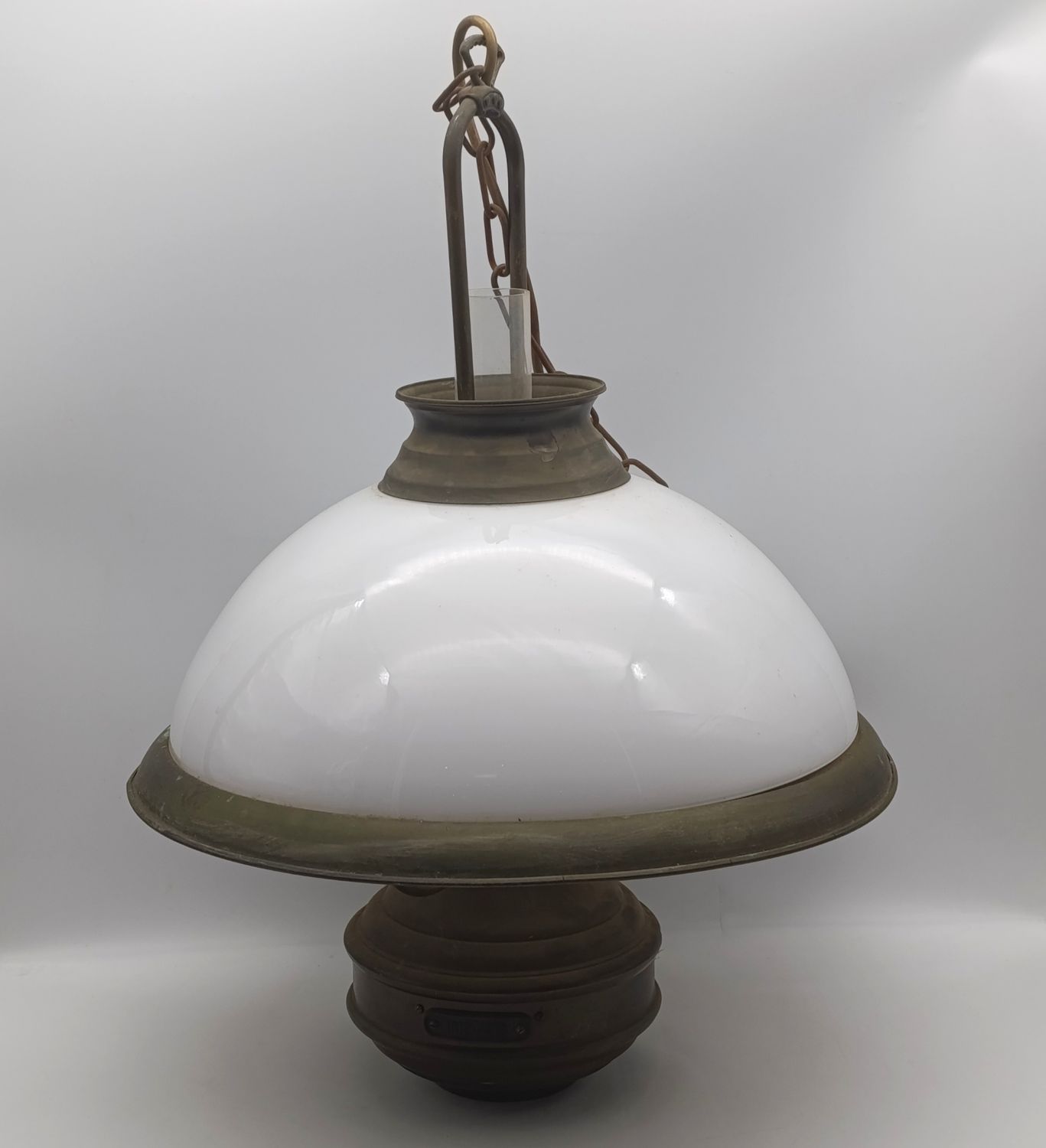 Antique style ceiling electrical lamp with glass shade and funnel