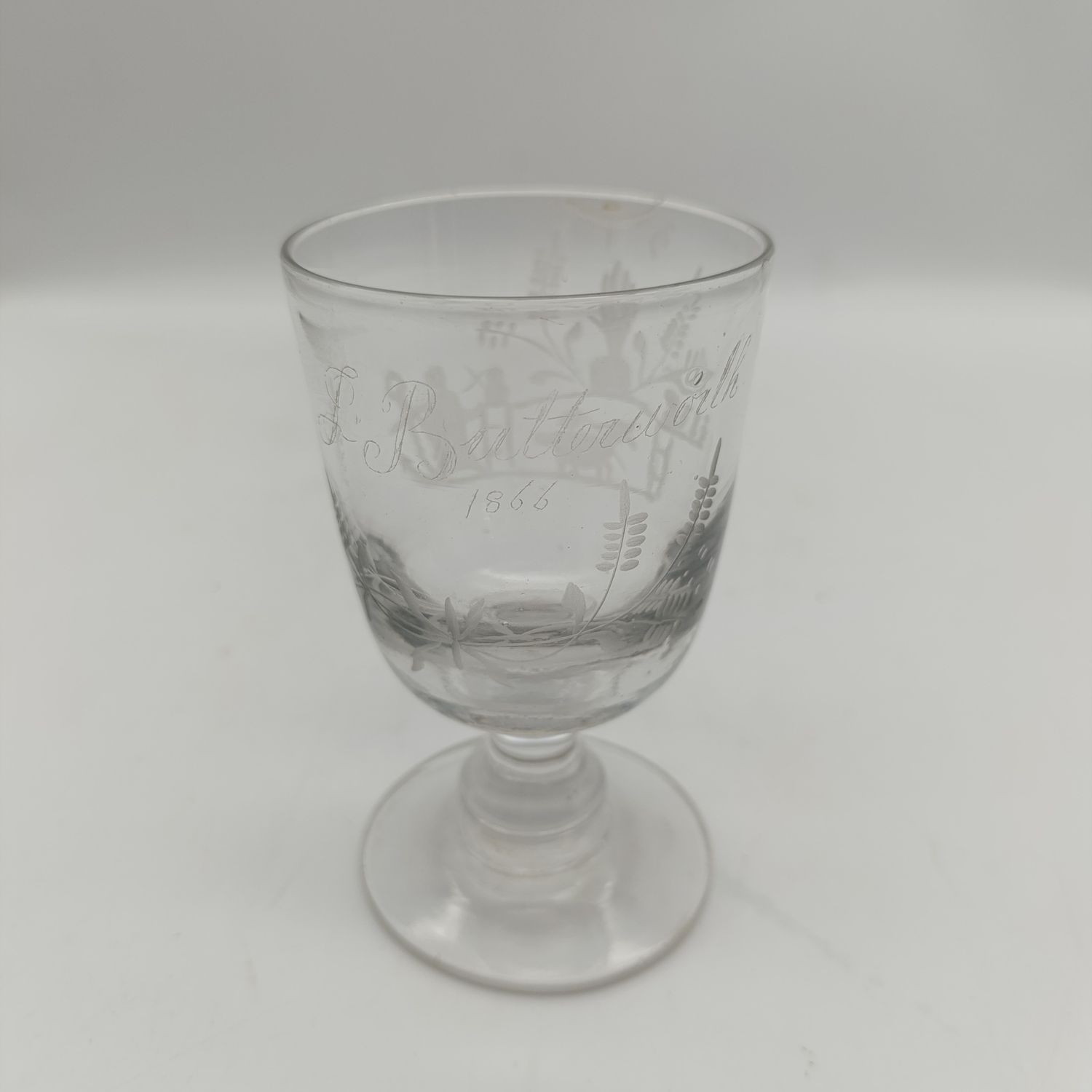Antique glass with hand engraving P. Butterworth 1866