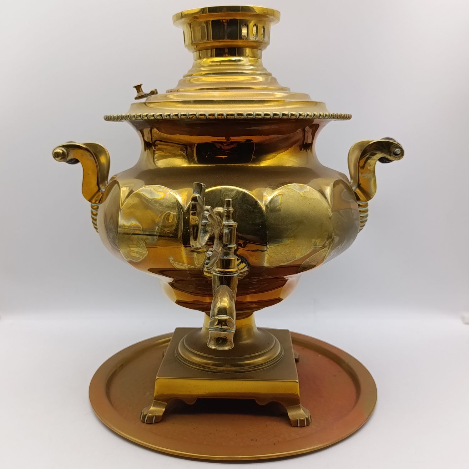 Antique large brass Russian Samovar with tray